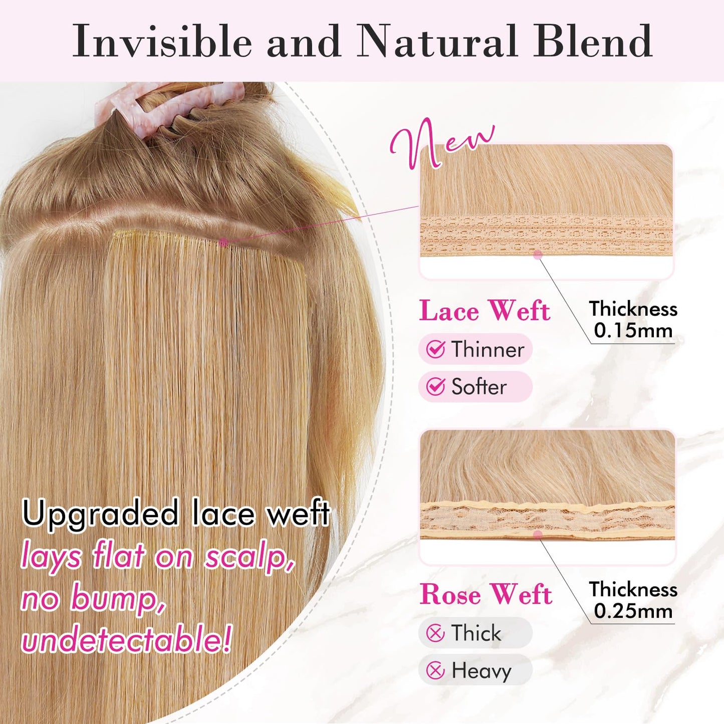 REECHO Clip in Hair Extensions, 4PCS Blonde Hair Extensions 24" Thick Long Beach Waves hair extensions HE003 Invisible Lace Weft Natural Soft Hairpieces for Women – Natural Blonde