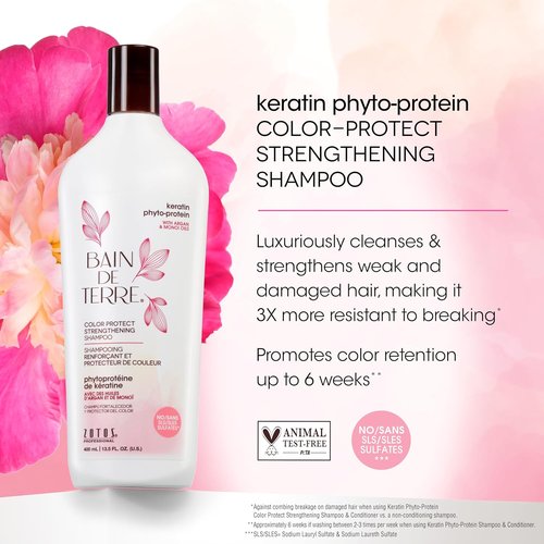 Bain de Terre Keratin Shampoo - Color Protect & Strengthen Weak Hair | Sulfate-Free, Paraben-Free