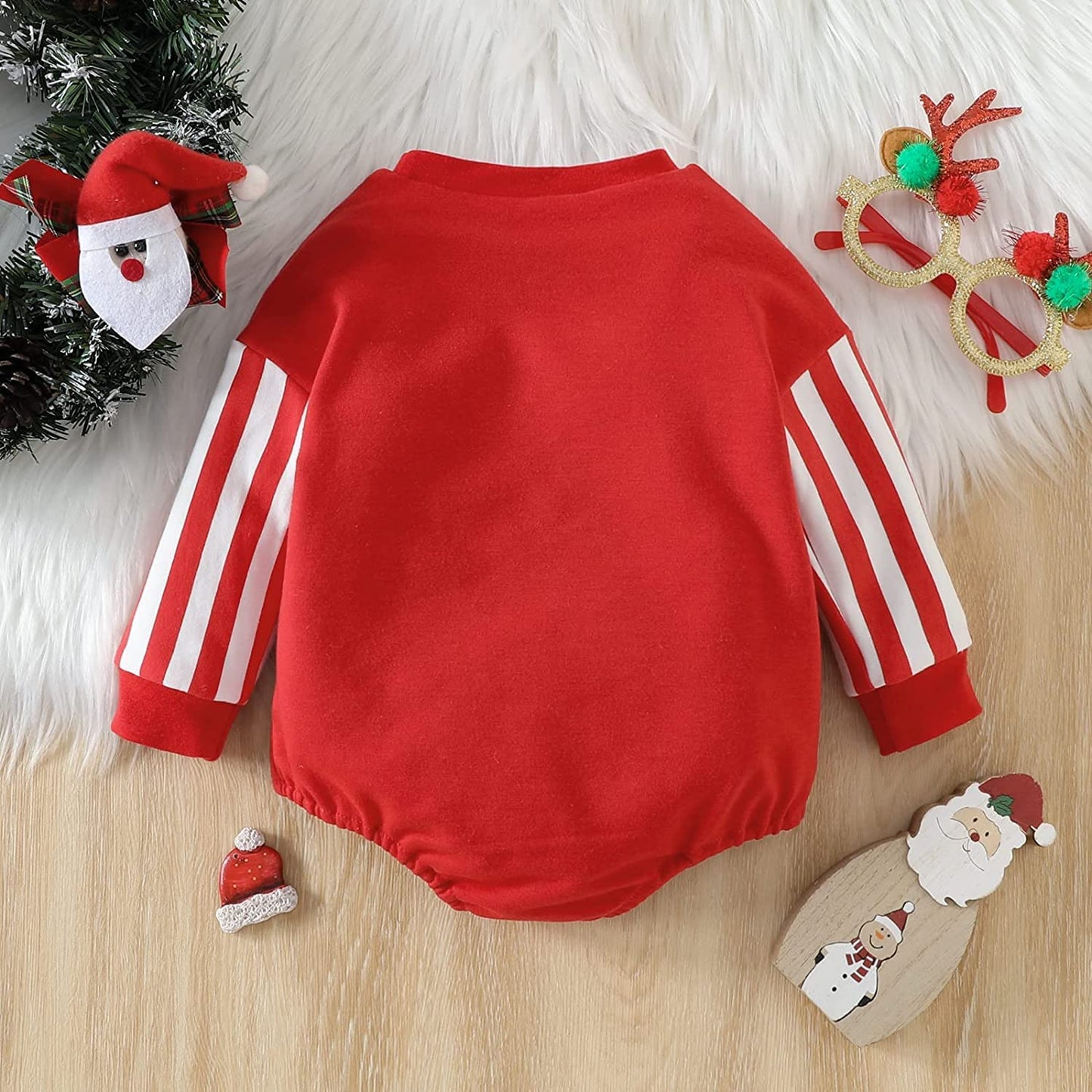 DOSYZTO Baby Boy Girl 1st Christmas Outfit Long Sleeves Santa Clause Print Sweatshirt Romper Red Sweater Fall Jumpsuit (Red Santa Clause Romper,12-18 Months)