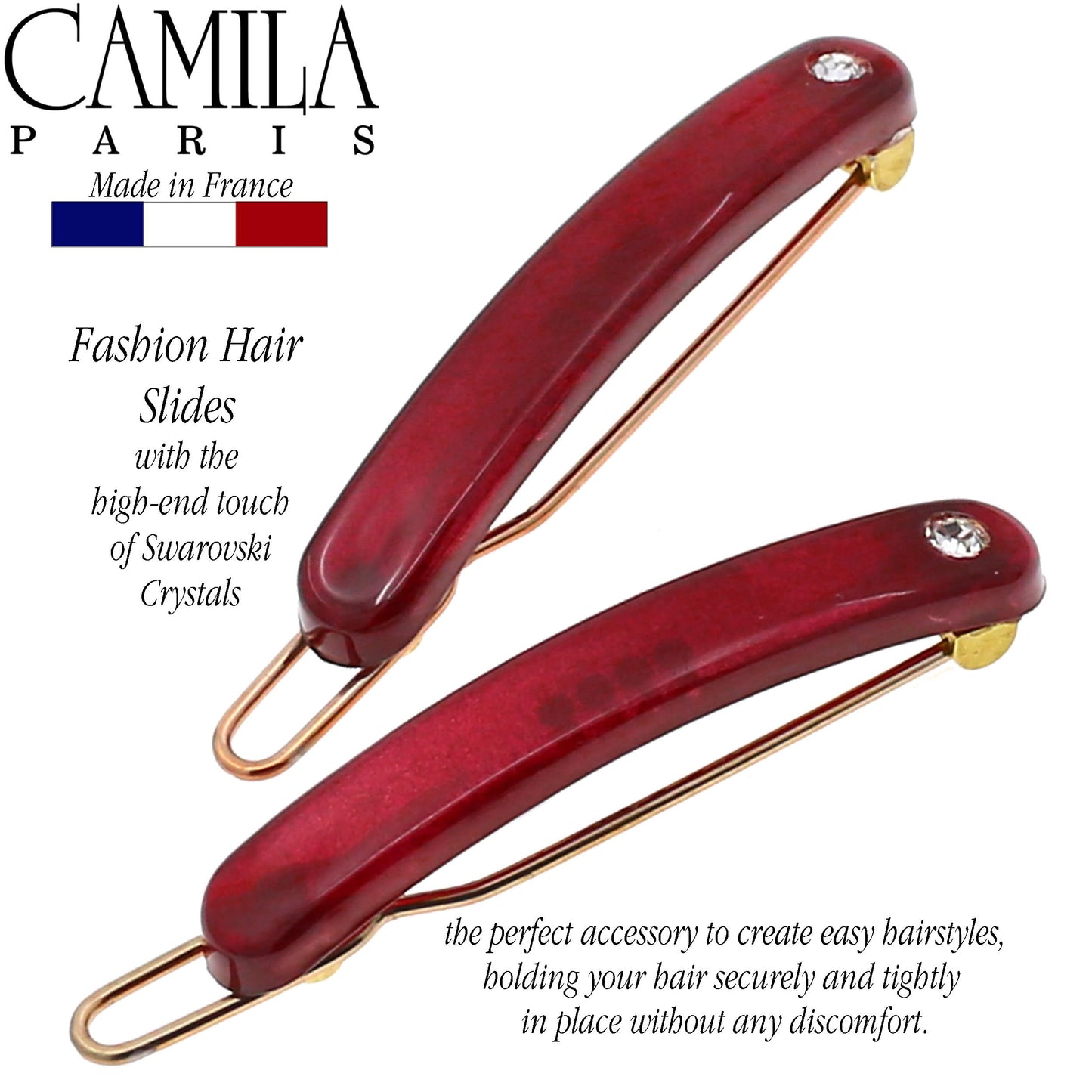 Camila Paris CP3255 French Hair Barrettes Clips for Women Small Girls Side Slide-in Barrette Clip, Hair Accessories for Women. Strong Hold No Slip Grip Fashion Durable Styling, Made in France