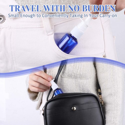 Nasal Spray Bottle 4Pcs 1oz (30ml) Plastics Bottles with Press Spray Head Refillable Portable Empty Nasal Sprayer Bottle with Funnels and Labels (Blue)