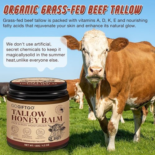 GOGIFTGO Beef Tallow Face Moisturizer - Natural Hydrating Balm with Honey for Radiant Skin (1 Piece)