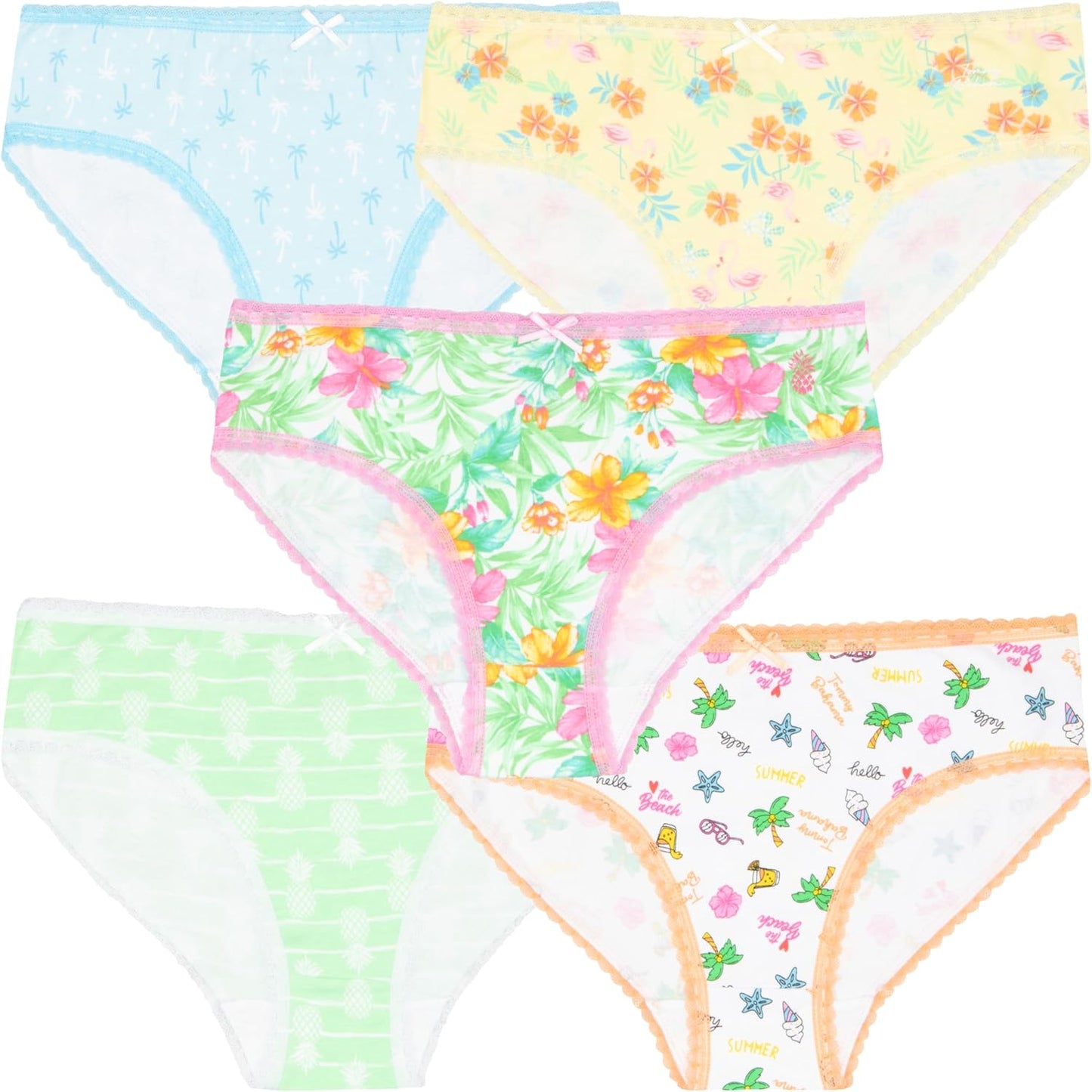 Tommy Bahama Girls Cotton Briefs - Tagless 5-Pack Panties for Kids & Toddlers | Comfortable Fit