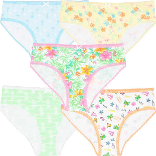 Tommy Bahama Girls Cotton Briefs - Tagless 5-Pack Panties for Kids & Toddlers | Comfortable Fit