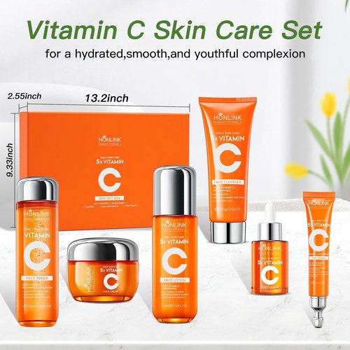 Glown 6-Piece Hydrating Skincare Set - Vitamin C & Niacinamide Face & Body Care Kit | Perfect Valentine’s Day Gift for Women