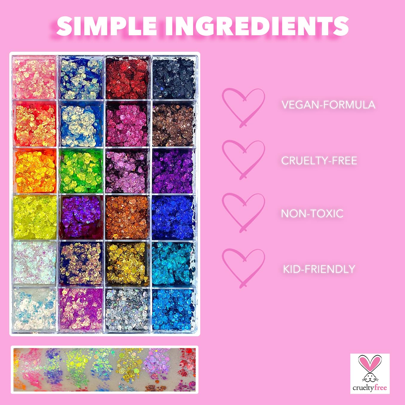 24 Color Pro Pallet - Holographic Body Glitter Gel for Body, Face, Hair - Vegan & Cruelty Free - Electric Bliss Beauty (24 Pack)