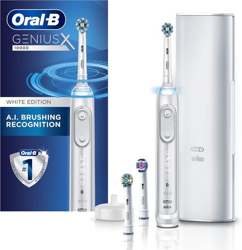 Oral-B GENIUS X Electric Toothbrush - Includes 3 Replacement Brush Heads & Travel Case, White