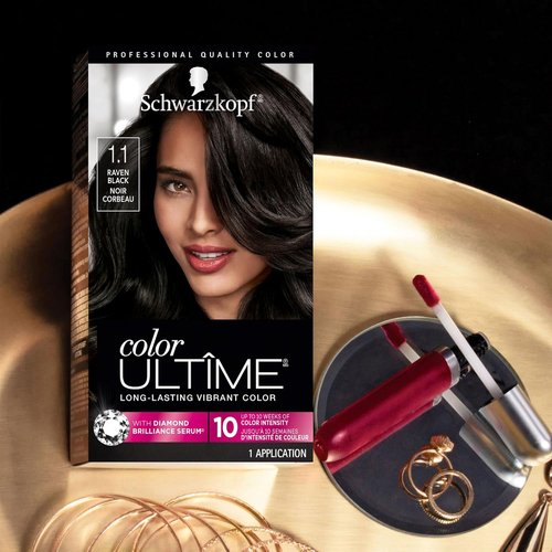 Schwarzkopf Color Ultime Hair Dye - Permanent Raven Black with Diamond Brilliance | Fade-Resistant, Covers Grays