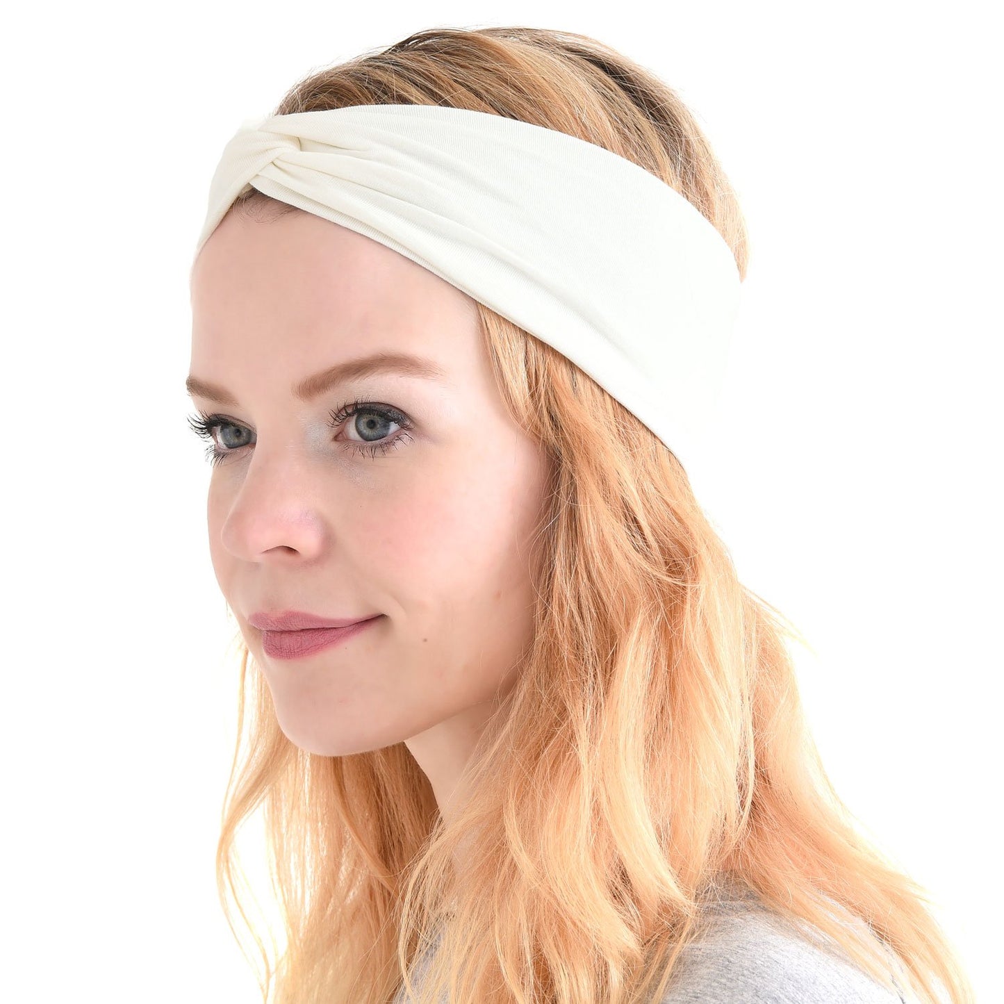 CHARM Womens Headband Wrap Bandana - Stretch Elastic Yoga Workout Running Head band White