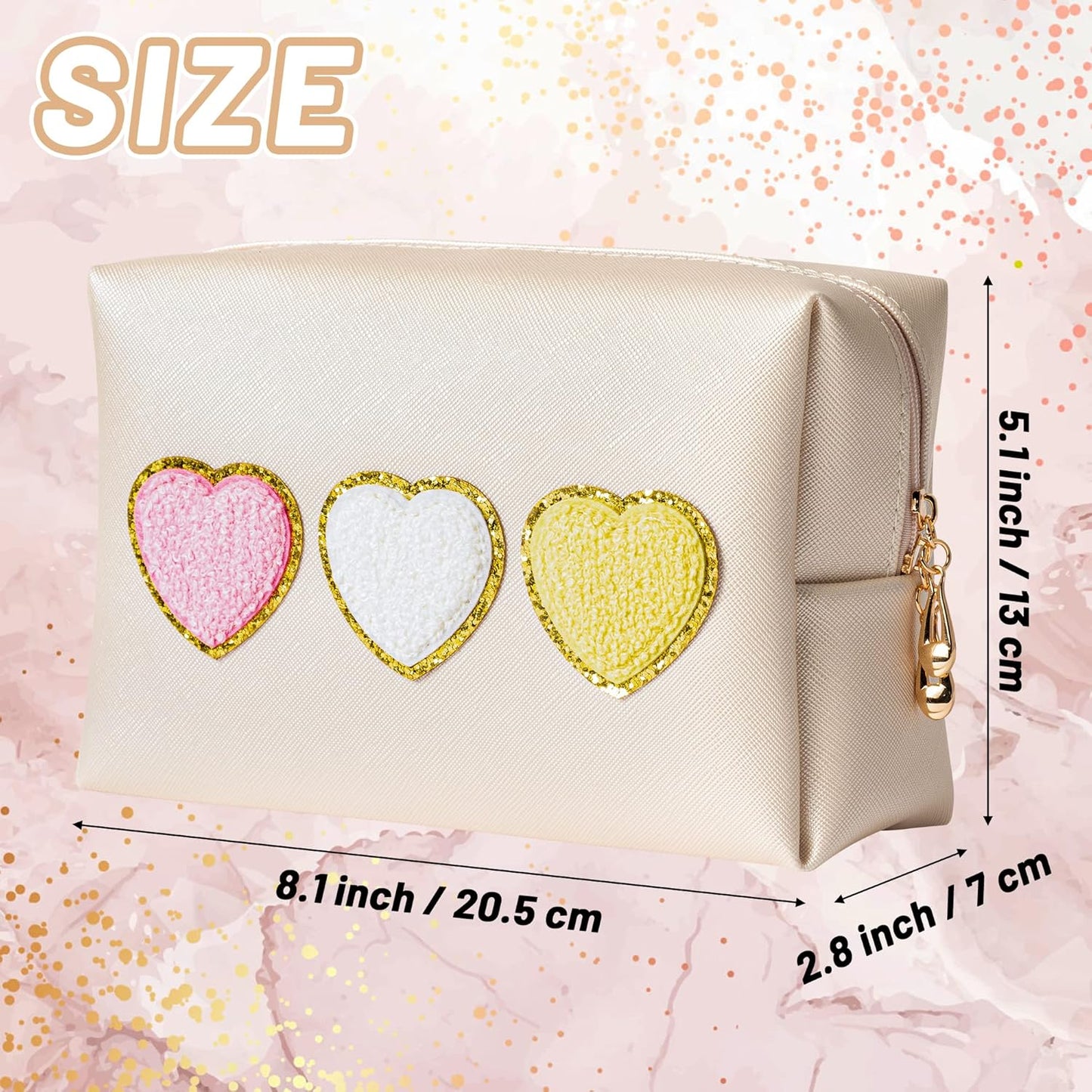 Cute Heart Cosmetic Bag - Preppy Patch Large Toiletry Bag PU Leather Makeup Bag Portable Waterproof Bag Travel Organizer Birthday Gifts Travel Purse Toiletry Organizer for Women Girls