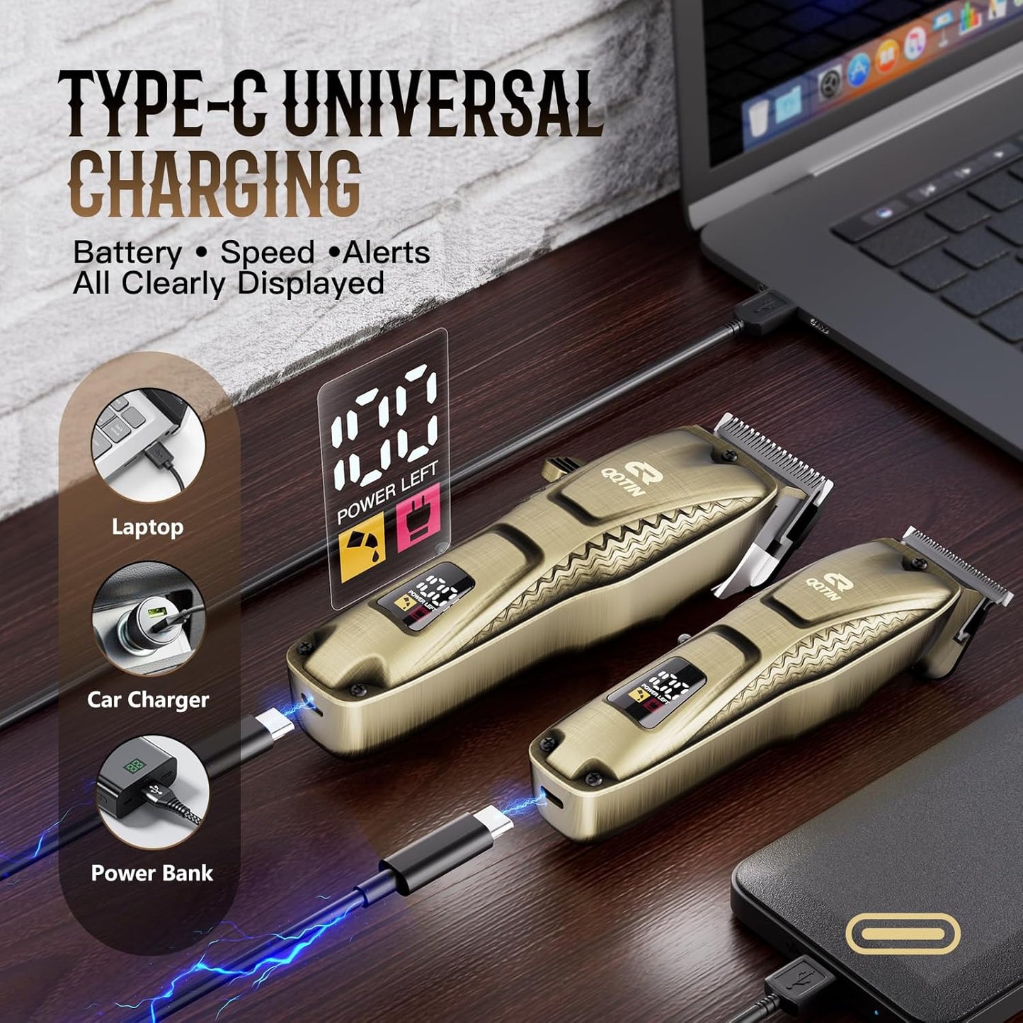 Skiennix Hair Clippers - Professional Cordless Trimmer Set for Easy Self-Haircuts | 8500RPM Rechargeable (Bronze)