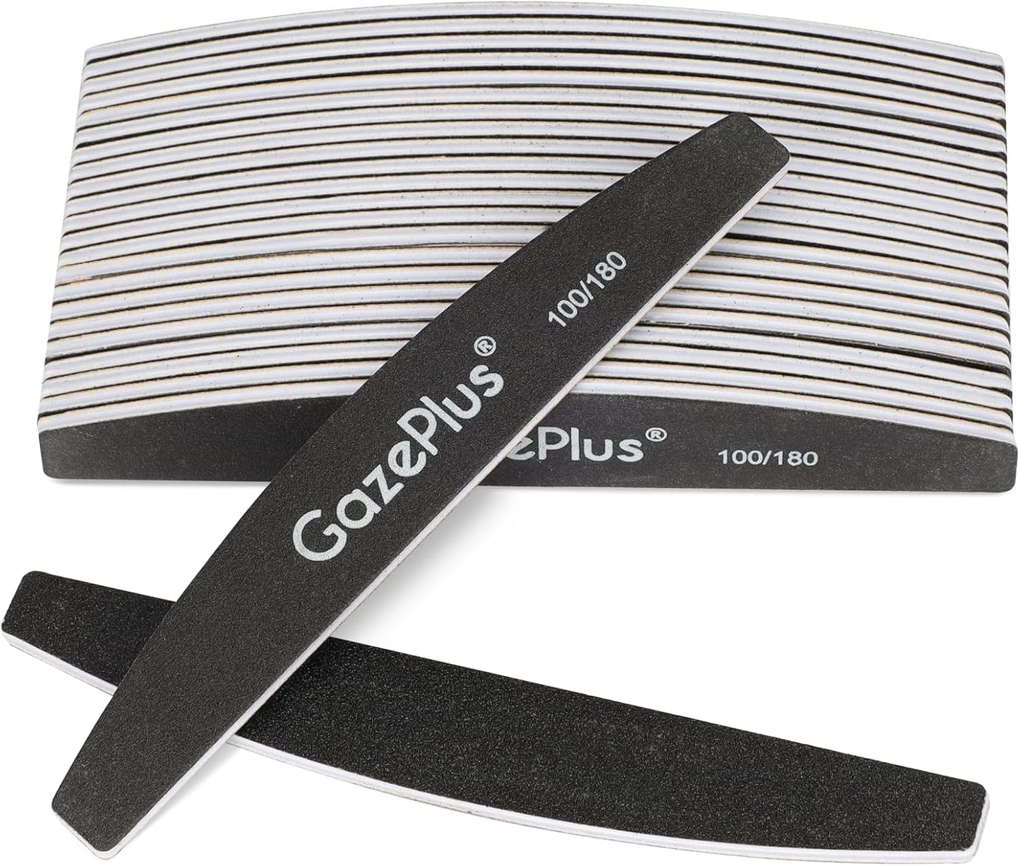 Skiennix Nail Files - 24 PCS Professional 7" Double-Sided Emery Boards | 100/180 Grit for Acrylic & Natural Nails - Black Half Moon