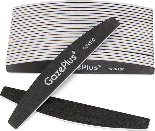 Skiennix Nail Files - 24 PCS Professional 7" Double-Sided Emery Boards | 100/180 Grit for Acrylic & Natural Nails - Black Half Moon
