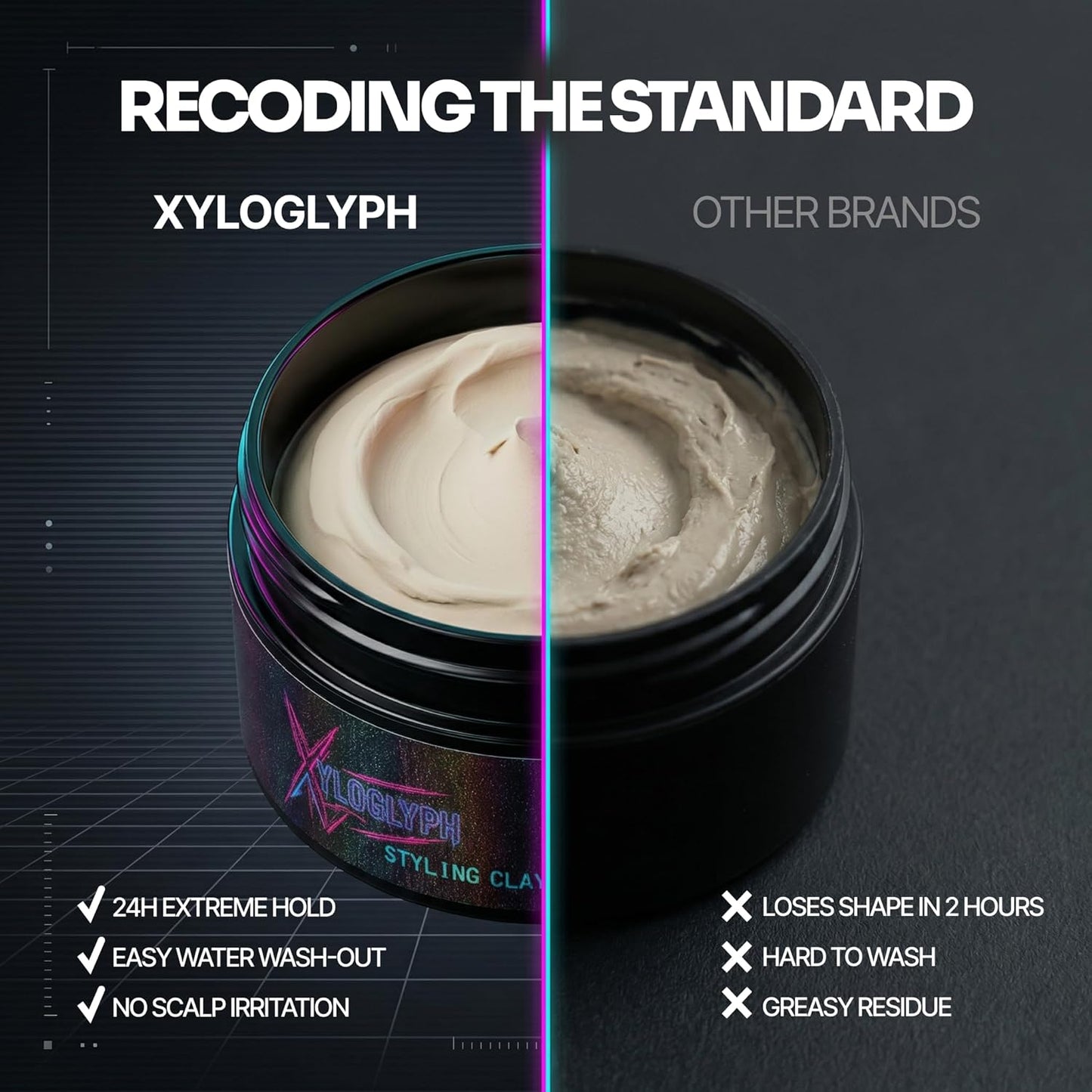 Xyloglyph Hair Clay for Men - Strong Hold Matte Finish Styling Paste | Professional Texturizing Pomade - 3.5oz (100g)
