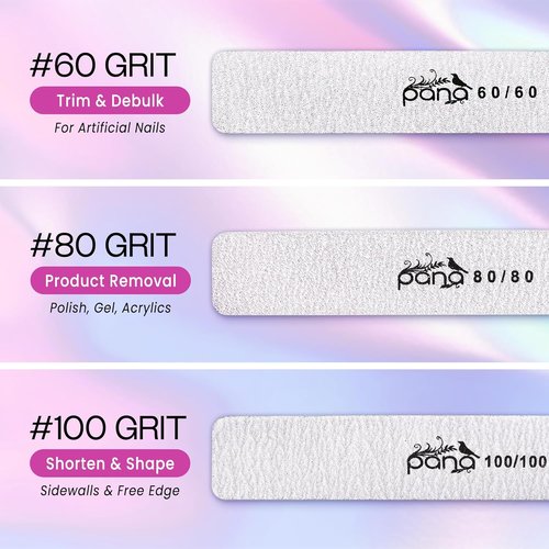 PANA Jumbo Size Double-Sided Nail Files - Zebra 100/180 Grit Emery Boards for Manicure & Pedicure | 10 Pack