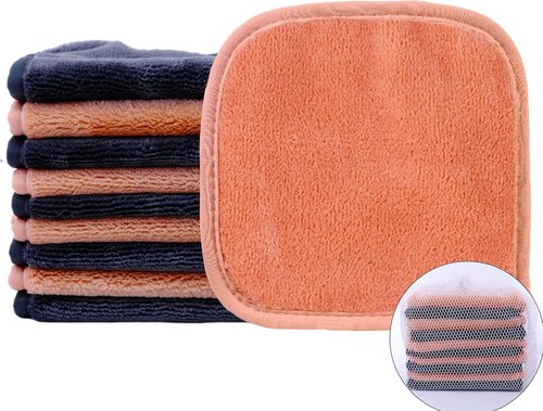 Polyte Premium Microfiber Fleece Makeup Remover Cloths - Hypoallergenic, 6x6 in, 10 Pack (Dark Gray, Pink)