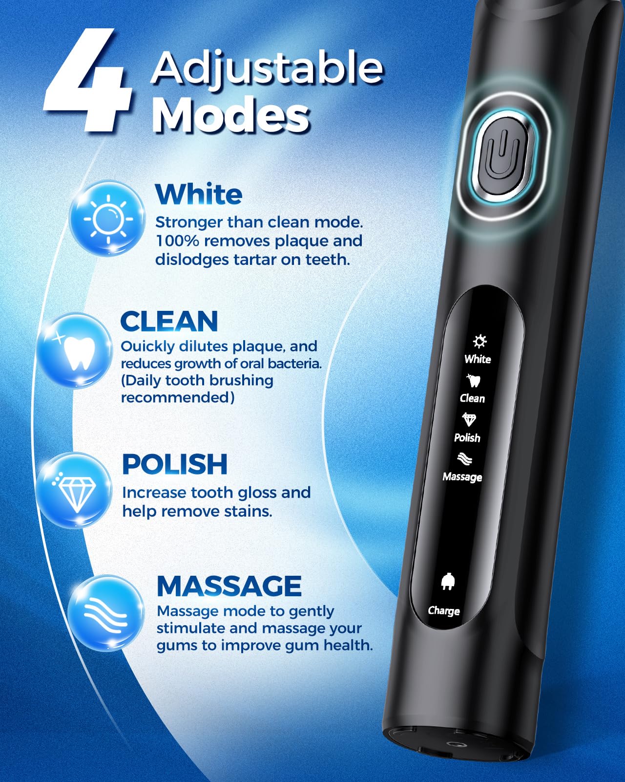 TEETHEORY Rotating Electric Toothbrush for Adults with 8 Brush Heads (2 Types), 4 Modes Deep Clean Electric Toothbrush with Rechargeable Power and 2 Min Smart Timer