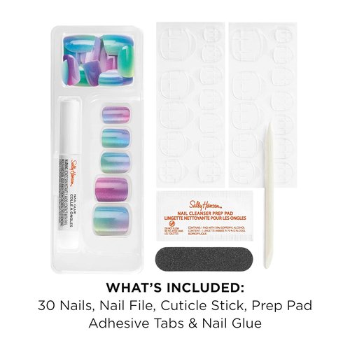 Sally Hansen Perfect Press-On Nails - Easy Application, Non-Damaging | Square Shape | 30 Nails, Glue & Tabs