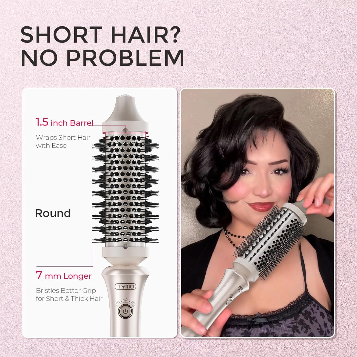 TYMO Thermal Brush - 1.5 Inch STYLUX Blowout Volumizer & Curling Tool | Dual Voltage, Gold Finish