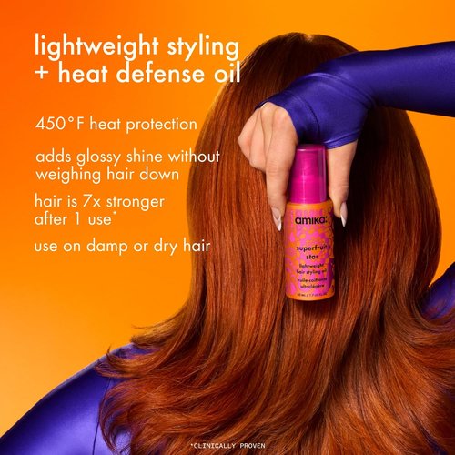 Amika Superfruit Star Lightweight Hair Styling Oil - Heat Protection, Strengthens & Smooths Frizz | For All Hair Types