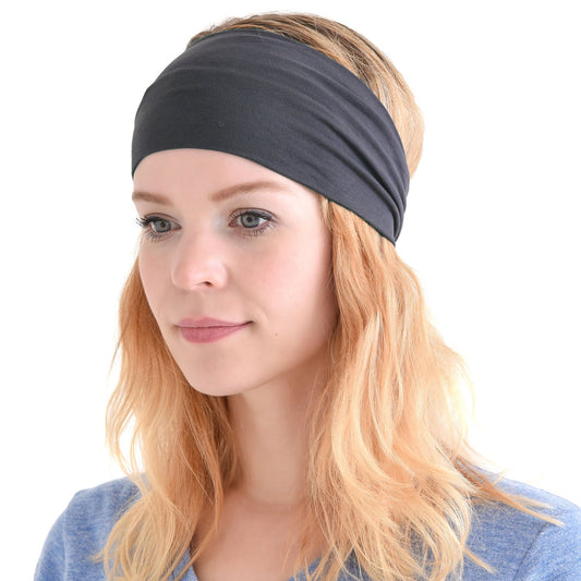 CHARM Womens Headband Wrap Bandana - Stretch Elastic Yoga Workout Running Head band Dark Gray