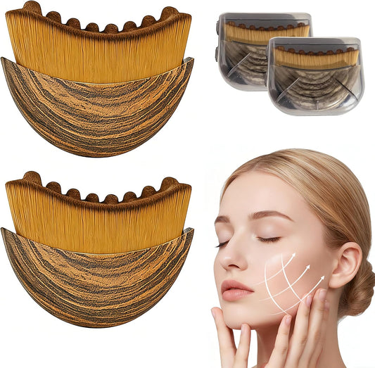 Skiennix Lymphatic Contour Face Brush - Ergonomic Gua Sha Tool for Jawline Sculpting | 2PCS in Brown