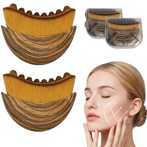 2PCS Lymphatic Contour Face Brush for Lymphatic Drainage Massager Tool for Face & Neck Lifting, Gua Sha Brush, Jawline Chin Sculpting, Dry Brushing, Curved Ergonomic Design(Brown, 2PCS)