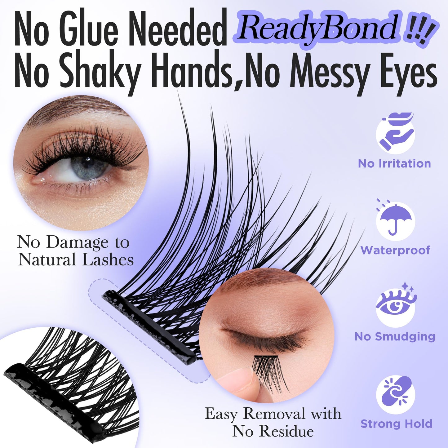 BEYELIAN Self Adhesive Lashes, D+ Curl Press On Eyelashes, No Glue No Remover Needed, Pre Glued Lash Extension with Tweezer Self Stick Easy to Apply at Home 100 pcs (Y01,10-16mm)