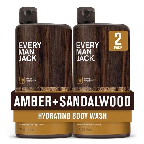 Every Man Jack Amber & Sandalwood Hydrating Body Wash - Nourish & Cleanse All Skin Types - 24oz (Pack of 2)