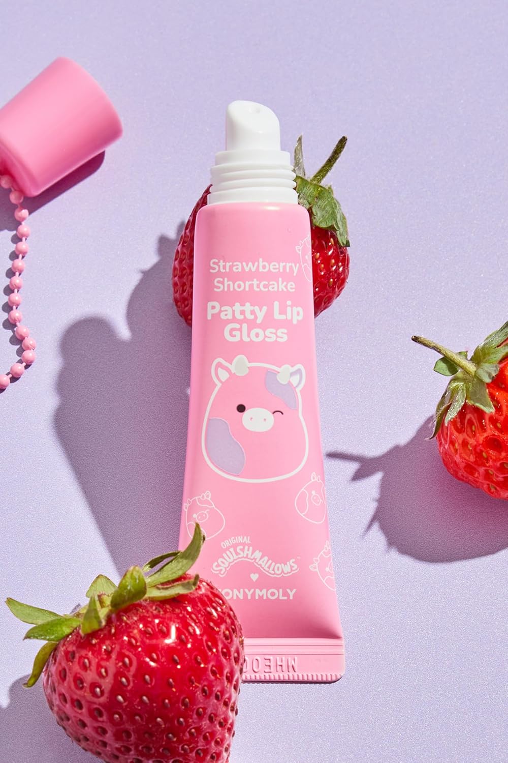TONYMOLY Patty Keychain Lip Gloss - Hydrating Strawberry Shortcake Sheer Pink, Non-Sticky, 11ml