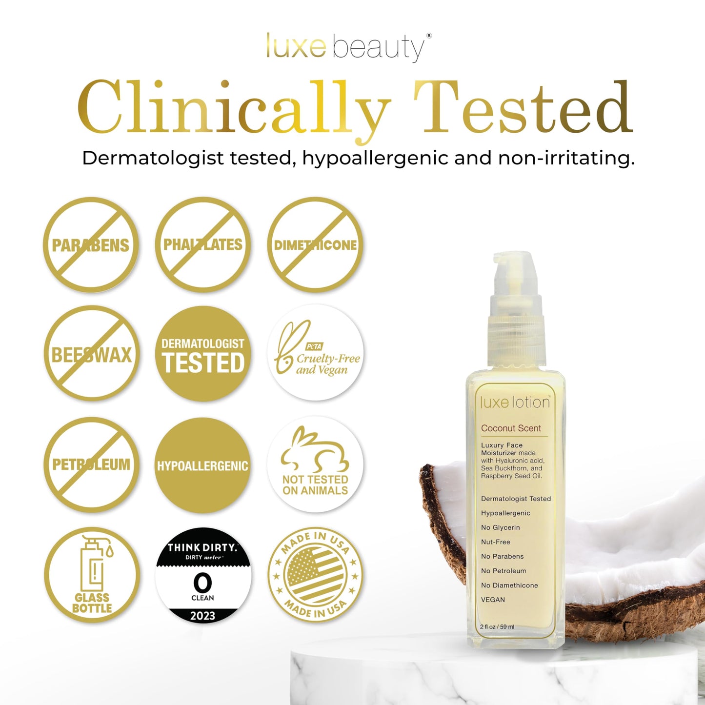Luxe Beauty Non-Greasy Hyaluronic Acid Moisturizer – Coconut-Scented Lotion, Silicone-Free, No Fillers – With Organic and Plant-Based Ingredients - Anti-Aging Hydrating Facial Cream – Travel Size 2oz