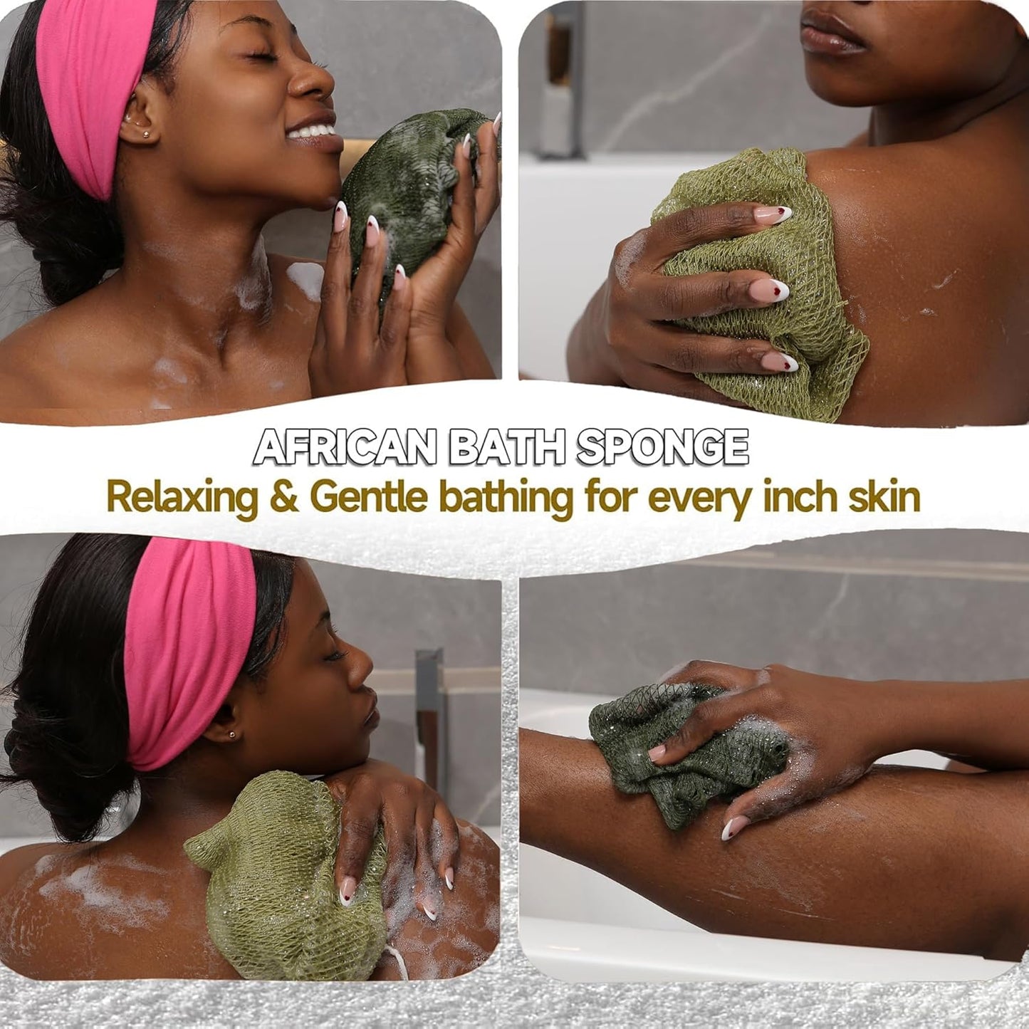 SubSahara Authentic African Net Sponge - 2 Pack Exfoliating Loofah for Body & Face, Gentle Scrubber, Durable Polyester (Olive Green & Light Green)