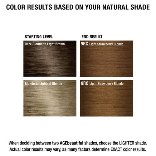 AGE beautiful Permanent Hair Color Dye Liqui Creme | 100% Gray Coverage | Anti-Aging Haircolor | Biotin for Thicker, Fuller Hair | Professional Salon Coloring | 9RC Light Strawberry Blonde
