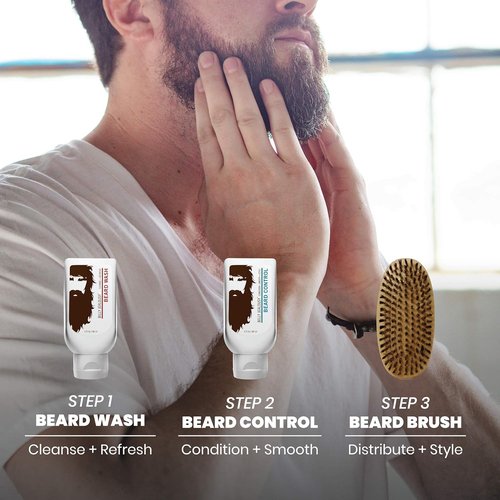 Billy Jealousy Beard Envy Kit - Facial Hair Refining with Wash & Boar Bristle Brush for Soft, Tamed Beard