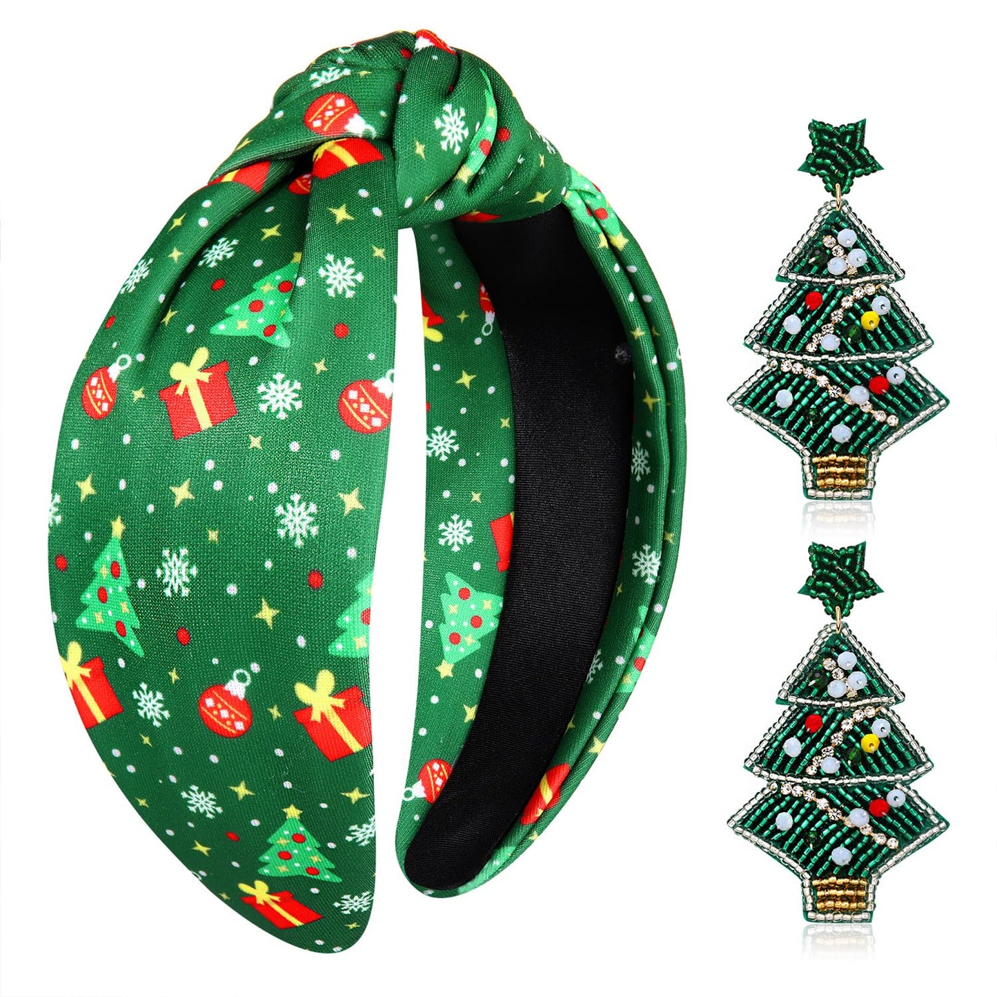 YAHPERN Christmas Headband for Women Christmas Accessories Christmas Tree Snowflake Knotted Headband Xmas Reindeer Candy Cane Headband Festive Holiday Hair Accessory Outfit Gifts (Christmas Tree)