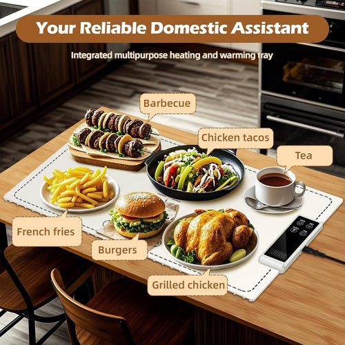 PIGLOG Electric Warming Tray - Fast Heating with 6 Temperature Settings | Versatile Food Warmer (White, 24x15)