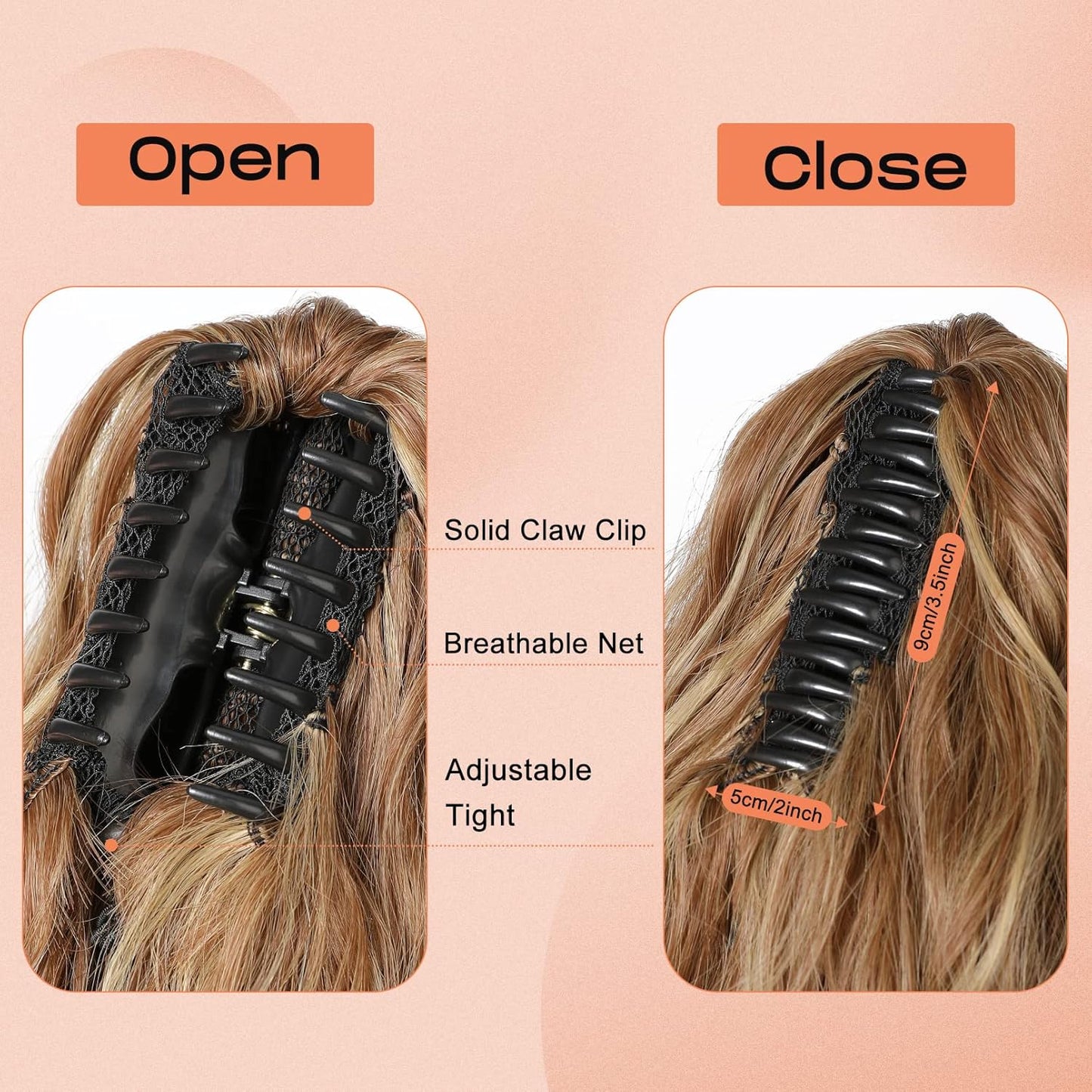 SEIKEA 14" Ponytail Extension Claw, PT002 Tia Long Multi Layered Fluffy Thick Wavy Curly Clip in Hair Extensions Ponytail Natural Soft Synthetic Hairpiece Dark Chestnut Brown with Golden Highlights