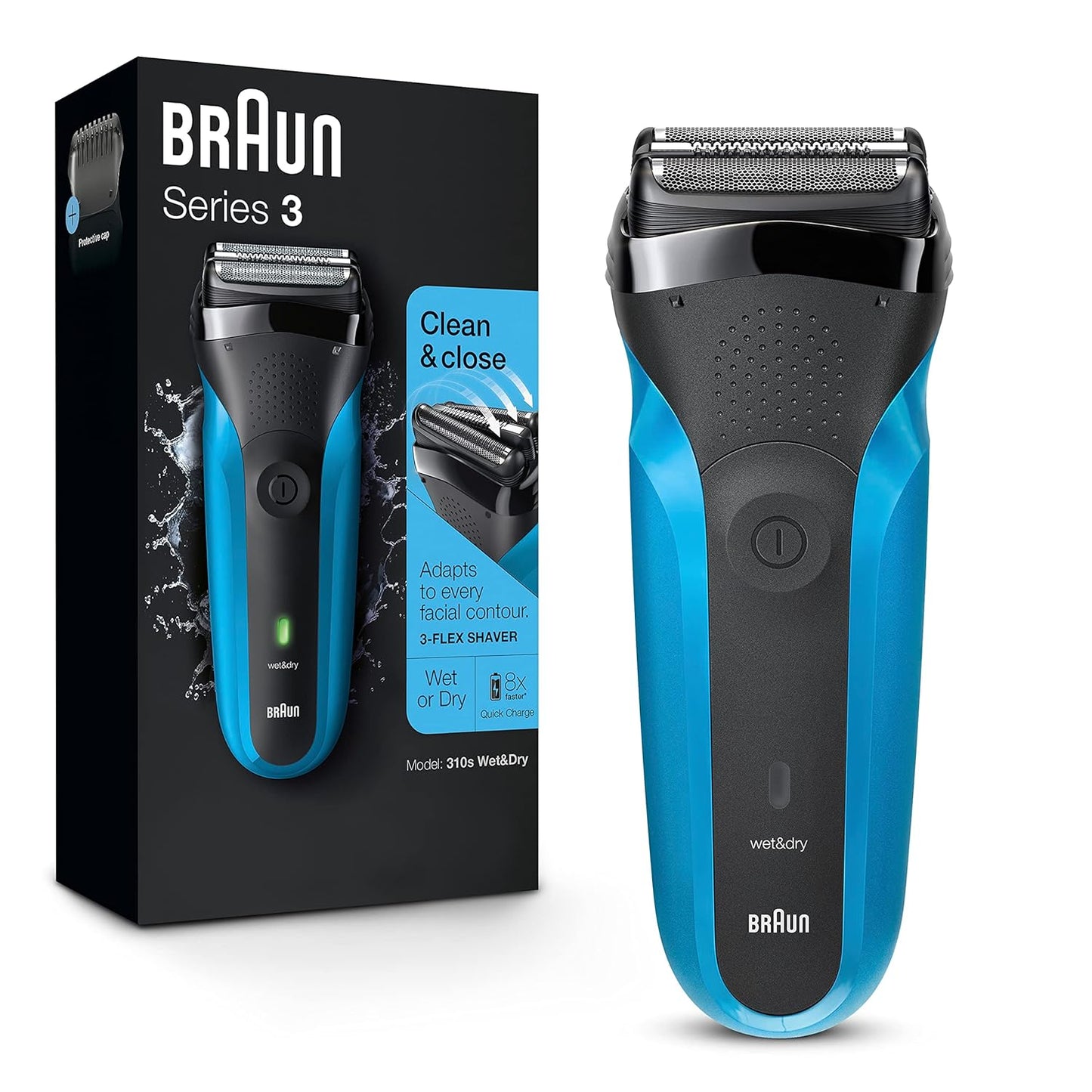 Series 3 3010s Electric Shaver for Men - Wet & Dry Rechargeable Razor in Blue
