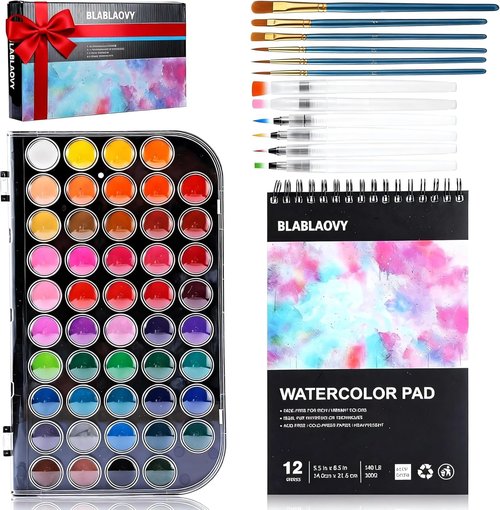 Blablaovy Watercolor Paint Set - 48 Washable Colors with Brushes & Palette | Ideal for Beginners & Kids