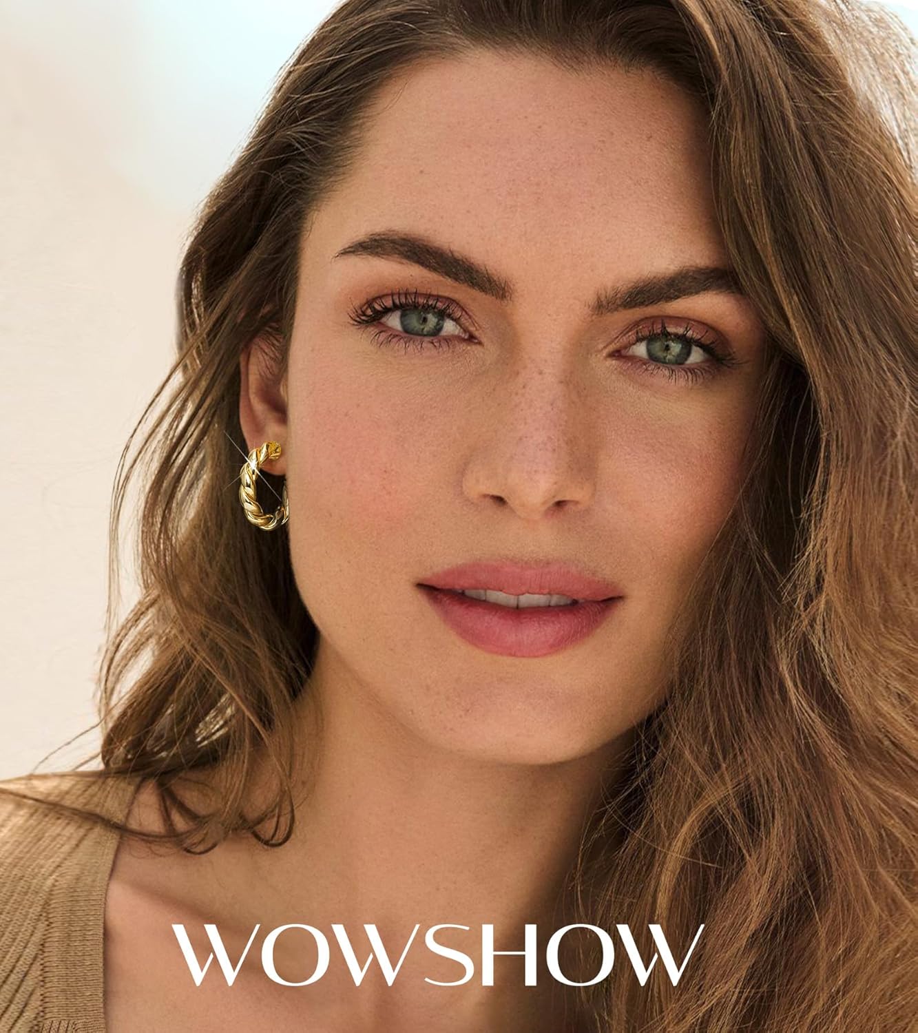 Wowshow Gold Hoop Earrings - 14K Gold Plated Chunky Design | Lightweight Jewelry Gifts in 14/20/30/35/45MM