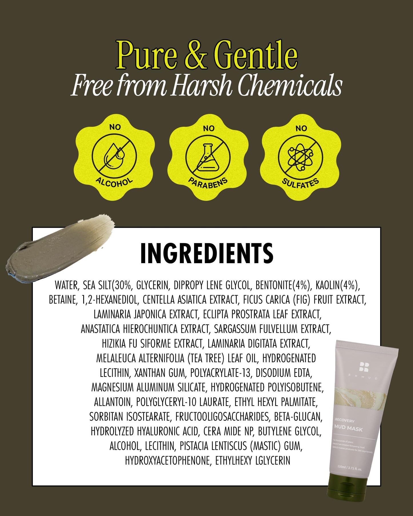 BRMUD Relief Mud Mask - Cardi B Mask - Body Mud Hydrating & Moisturizing Deep Pore Cleanser Face & Body Mask w/ 91.8% Nature-Derived Ingredients - K Beauty Oil Control Wash Off Body Mud (3.71 fl oz)