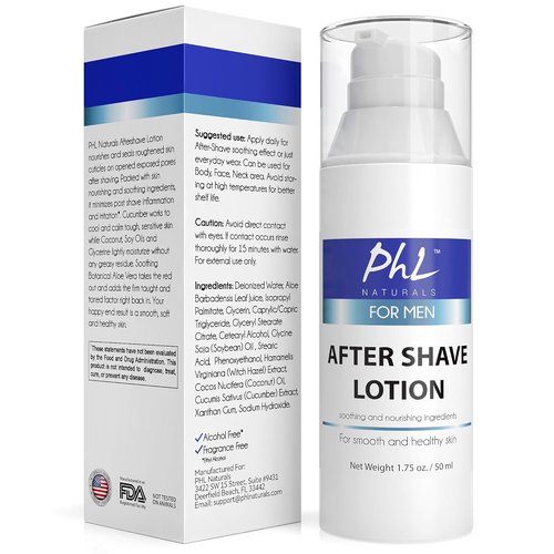 PHL Naturals Unscented Aftershave Lotion for Men - Fragrance-Free, Alcohol-Free, Soothes Razor Burn - 1.75 oz