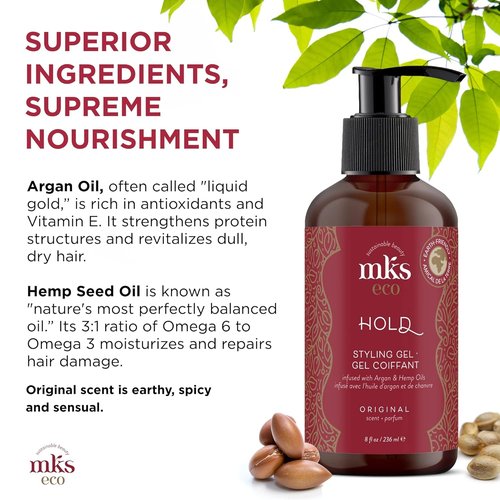 MKS Eco Hold Styling Gel - Medium, Flexible Hold with Moroccan Argan & Hemp Seed Oils | 8 oz - Vegan & Cruelty-Free