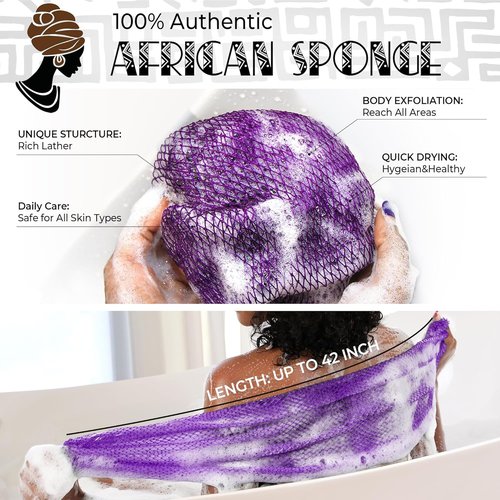 African Net Sponge - Authentic Exfoliating Body Scrubber | 2-Piece Bath Sponge Set for Skin Care
