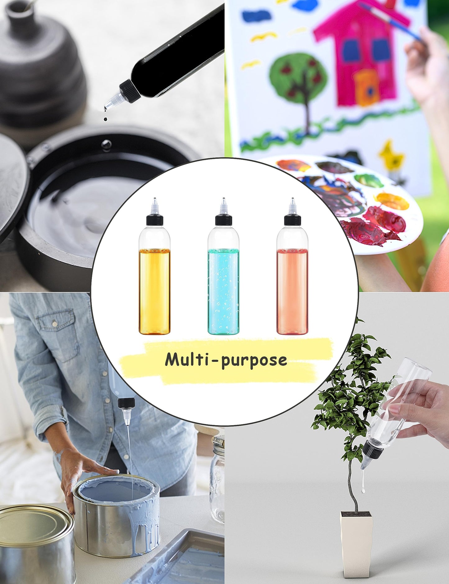 EOSAU 12 Pcs 8oz Plastic Squeeze Bottles with Twist Top Cap, 250ml Clear Dispensing Bottles, Empty Squirt Bottle for Liquids, Sauces, Arts, Crafts, Travel