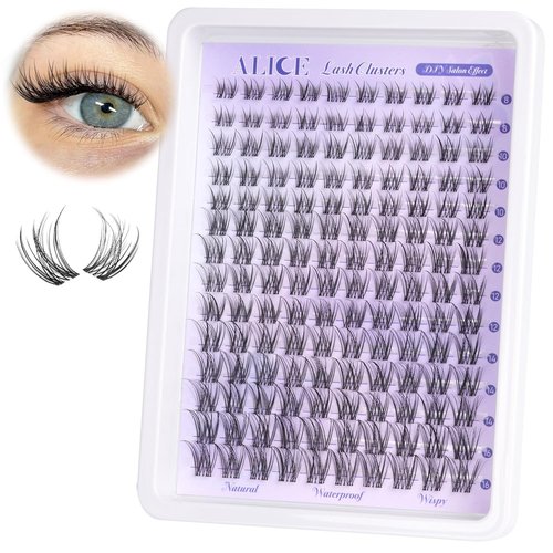 ALICE Natural Lash Clusters | Waterproof Invisible Band Eyelash Extensions 8-16mm Wispy Lashes