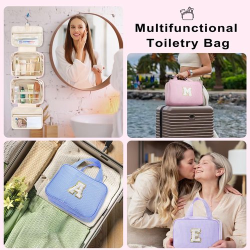 TOPEAST Gifts for Girls Women - 8 9 10 11 12 13 14 15 16 17 Year Old Girls Birthday Gifts, Initial Hanging Toiletry Bag & Makeup Bag, Travel Cruise Essentials, Pink A
