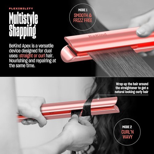 BeKind Apex 2-in-1 Hair Straightener & Curler | UltraSmooth Tech | 1" 460°F Fast Heating | Gift Set for Women (Apex Peach)