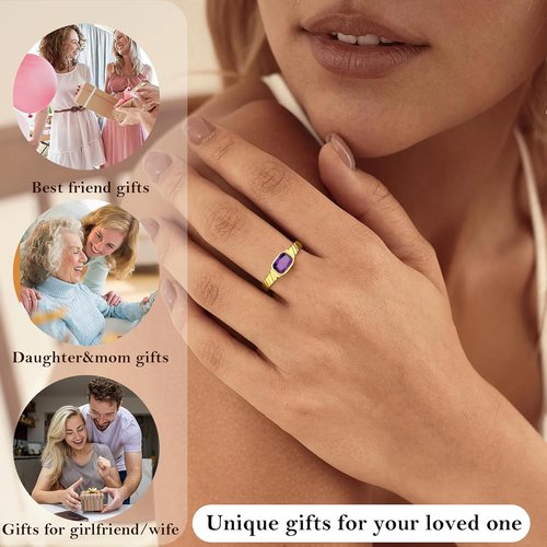 **Regine Switzerland Gold Rings for Women - Non-Tarnish Birthstone Adjustable Stackable Ring | Perfect Gift for Mother's Day, Graduation, and Anniversaries**