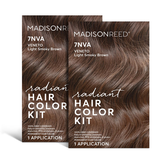 Madison Reed Radiant Hair Color Kit, Light Smoky Brown for 100% Gray Coverage, Ammonia-Free, 7NVA Veneto Light Brown, Permanent Hair Dye, Pack of 2